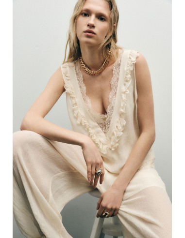 Top sans manches dentelle col V - Imperial Femme