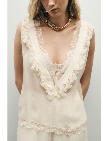 Top sans manches dentelle col V - Imperial Femme