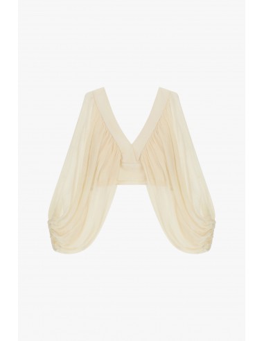 Top court manches transparentes drapé col V - Imperial Femme