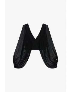 Top court manches transparentes drapé col V - Imperial Femme