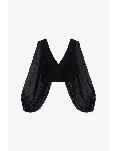 Top court manches transparentes drapé col V - Imperial Femme