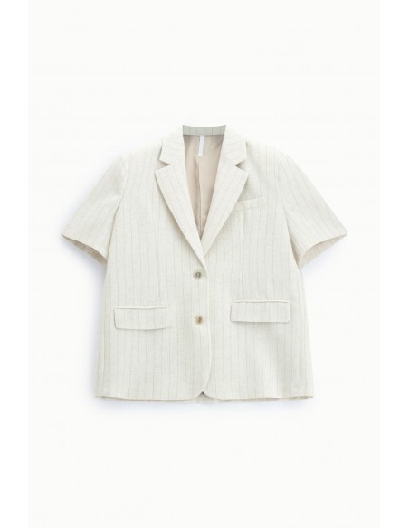 Blazer manches courtes rayé en lin mélangé – Imperial Femme