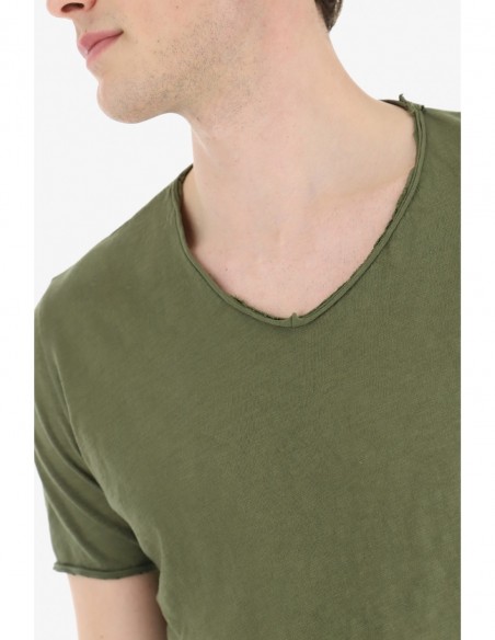 T-shirt Imperial Homme col V en coton flammé à finitions roulottées