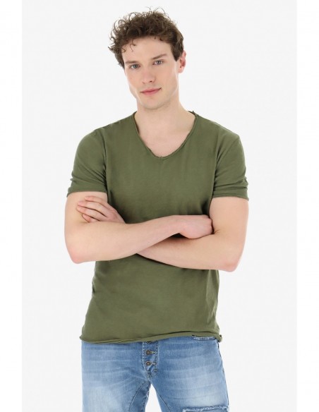 T-shirt Imperial Homme col V en coton flammé à finitions roulottées