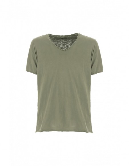 T-shirt Imperial Homme col V en coton flammé à finitions roulottées