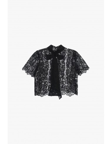 IMPERIAL Femme – Crop top dentelle blanche col montant