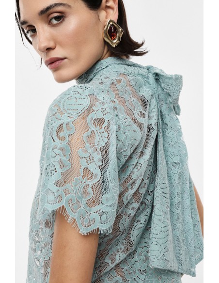 IMPERIAL Femme – Crop top dentelle blanche col montant