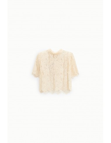 IMPERIAL Femme – Crop top dentelle blanche col montant