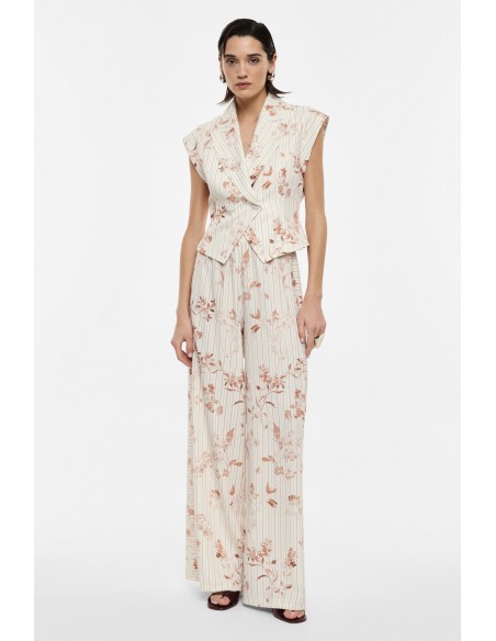 Pantalon palazzo floral à rayures – Imperial Femme