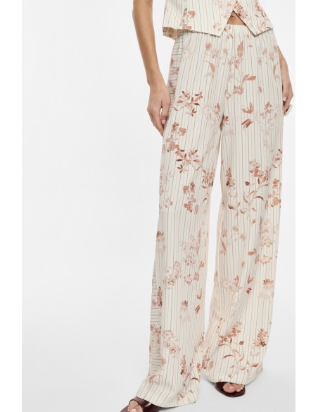 Pantalon palazzo floral à rayures – Imperial Femme