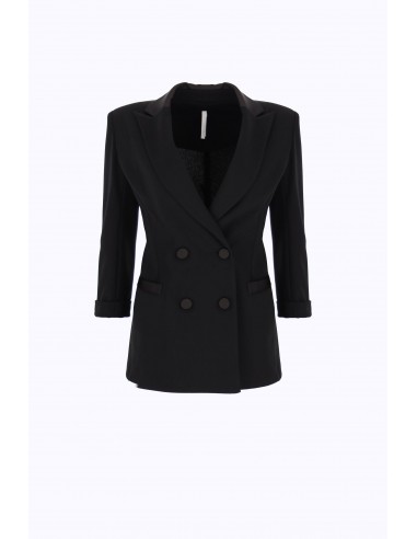 Blazer de smoking femme Imperial JU25 noir tricotine stretch avec satin cérémonie