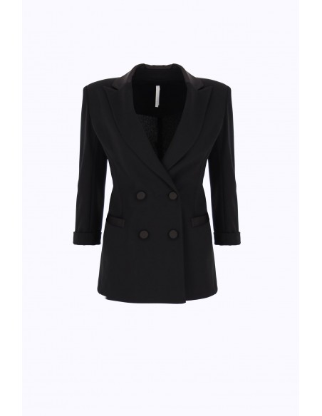 Blazer de smoking femme Imperial JU25 noir tricotine stretch avec satin cérémonie