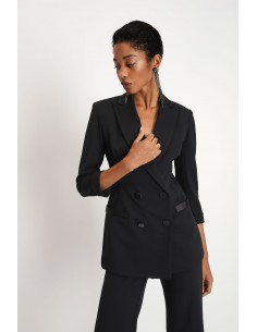 Blazer de smoking femme Imperial JU25 noir tricotine stretch avec satin cérémonie