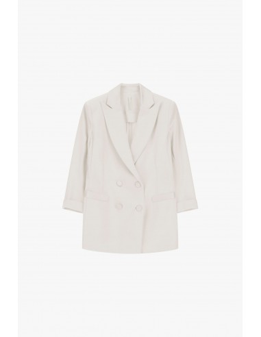 Blazer de smoking ecru manches 3/4 col satin – Imperial Femme