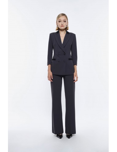 Pantalon de smoking flare en crêpe noir avec finitions satin- Imperial
