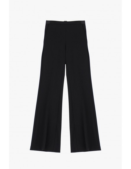 Pantalon de smoking flare en crêpe noir avec finitions satin- Imperial