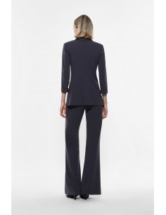 Pantalon de smoking flare en crêpe noir avec finitions satin- Imperial