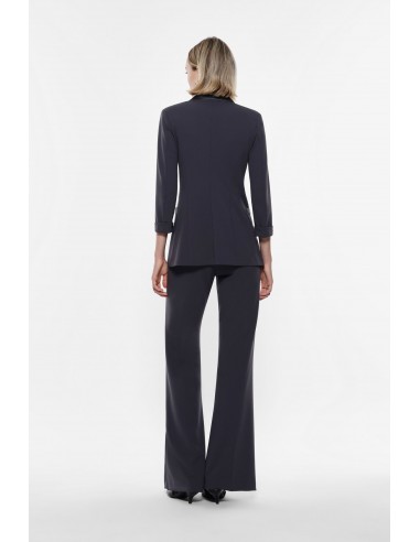 Pantalon de smoking flare en crêpe noir avec finitions satin- Imperial
