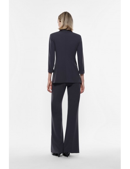Pantalon de smoking flare en crêpe noir avec finitions satin- Imperial