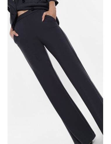 Pantalon de smoking flare en crêpe noir avec finitions satin- Imperial