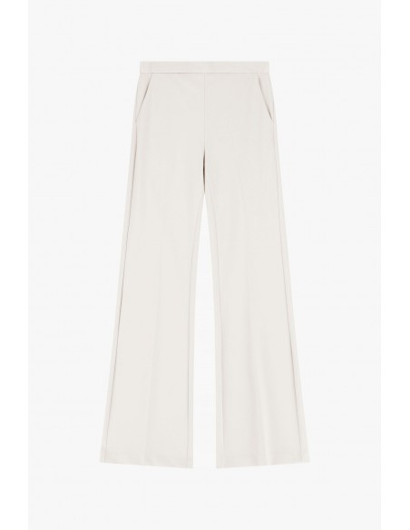 Pantalon de smoking flare en crêpe ecru avec finitions satin- Imperial