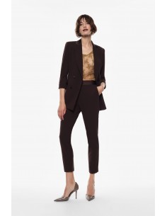 Pantalon de smoking cigarette en crêpe noir avec finitions satin - Imperial