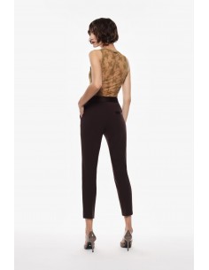 Pantalon de smoking cigarette en crêpe noir avec finitions satin - Imperial