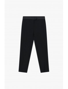 Pantalon de smoking cigarette en crêpe noir avec finitions satin - Imperial