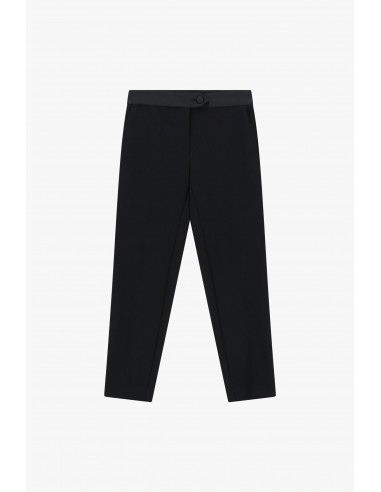 Pantalon de smoking cigarette en crêpe noir avec finitions satin - Imperial