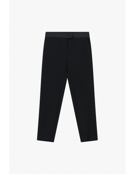 Pantalon de smoking cigarette en crêpe noir avec finitions satin - Imperial