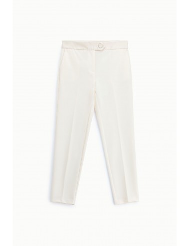 Pantalon de smoking cigarette en crêpe ecru avec finitions satin - Imperial