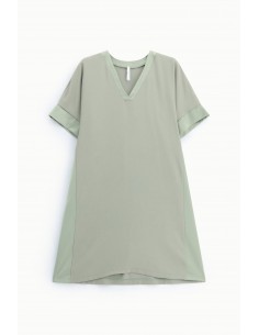 Robe courte trapèze col V crêpe fluide Imperial femme – coloris Sea Grass