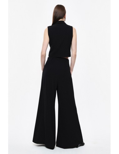 Pantalon palazzo taille haute ceinturé en crêpe coloris noir – Imperial Femme