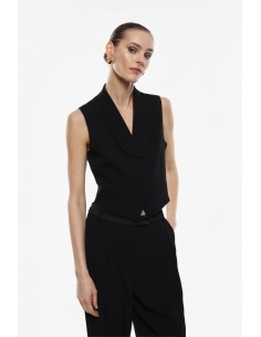Gilet tailleur noir ajusté col châle en crêpe – Imperial Femme