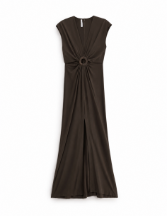 Robe longue drapée marron Imperial Femme