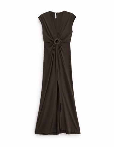 Robe longue drapée marron Imperial Femme