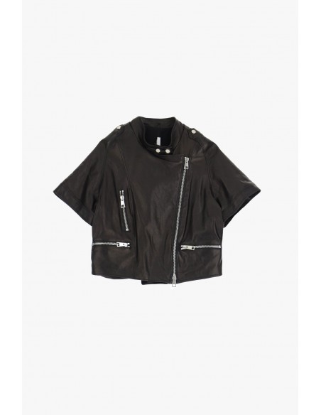 Blouson en cuir noir oversize à manches courtes - Imperial