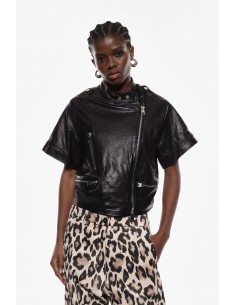 Blouson en cuir noir oversize à manches courtes - Imperial