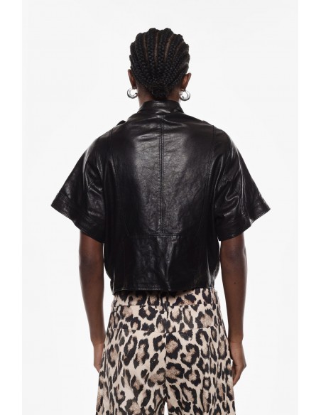 Blouson en cuir noir oversize à manches courtes - Imperial