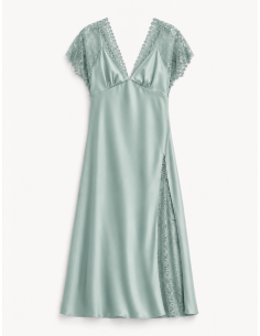 Robe longue satinée à dentelle  – Vert d'eau | Imperial Femme