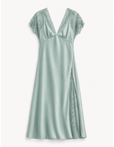 Robe longue satinée à dentelle  – Vert d'eau | Imperial Femme