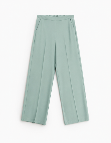 Pantalon palazzo fluide à taille élastiquée – Vert d'eau | Imperial Femme