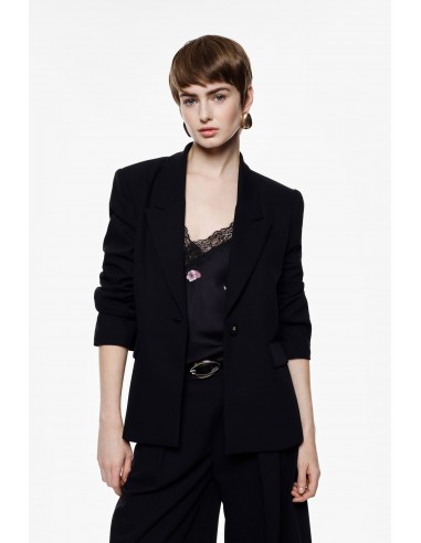 Blazer fluide noir manches froncées en crêpe diagonal – Imperial Femme