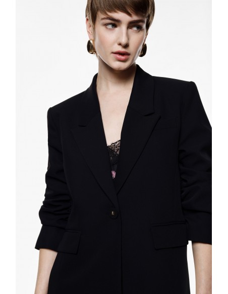 Blazer asymetrique noir a manches froncées - Imperial