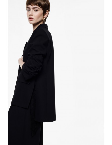 Blazer asymetrique noir a manches froncées - Imperial