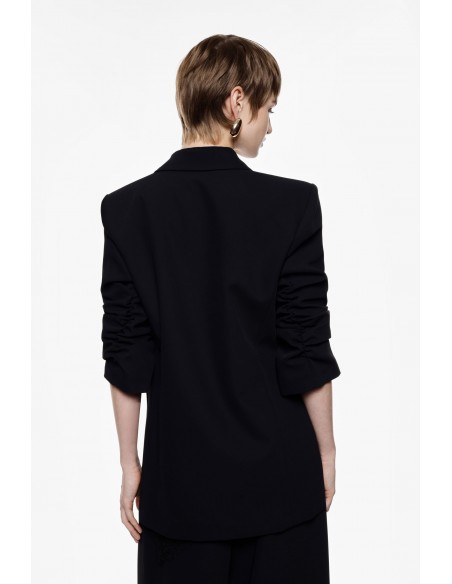 Blazer asymetrique noir a manches froncées - Imperial