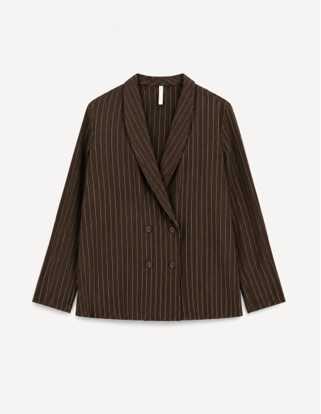 Blazer croisé rayé chocolat – Imperial Femme