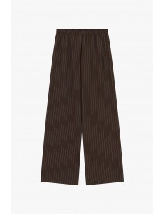 Pantalon palazzo chocolat rayé écru