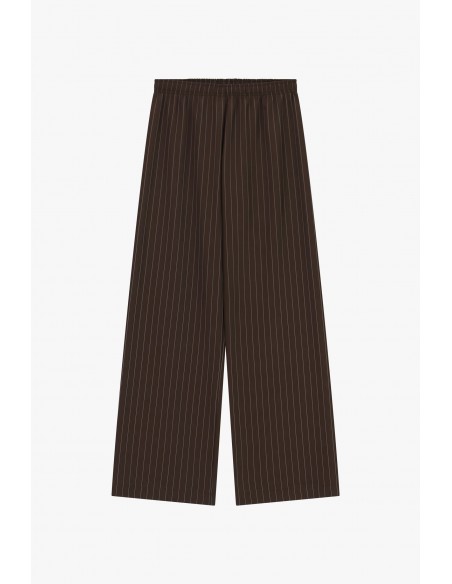 Pantalon palazzo chocolat rayé écru