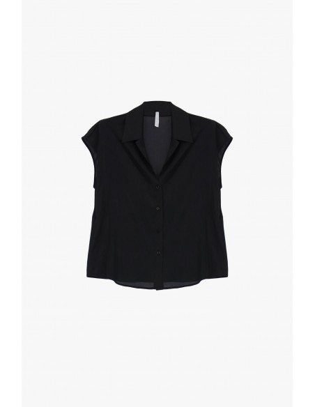 Chemisier manches courtes en crêpe satin noir – Imperial Femme